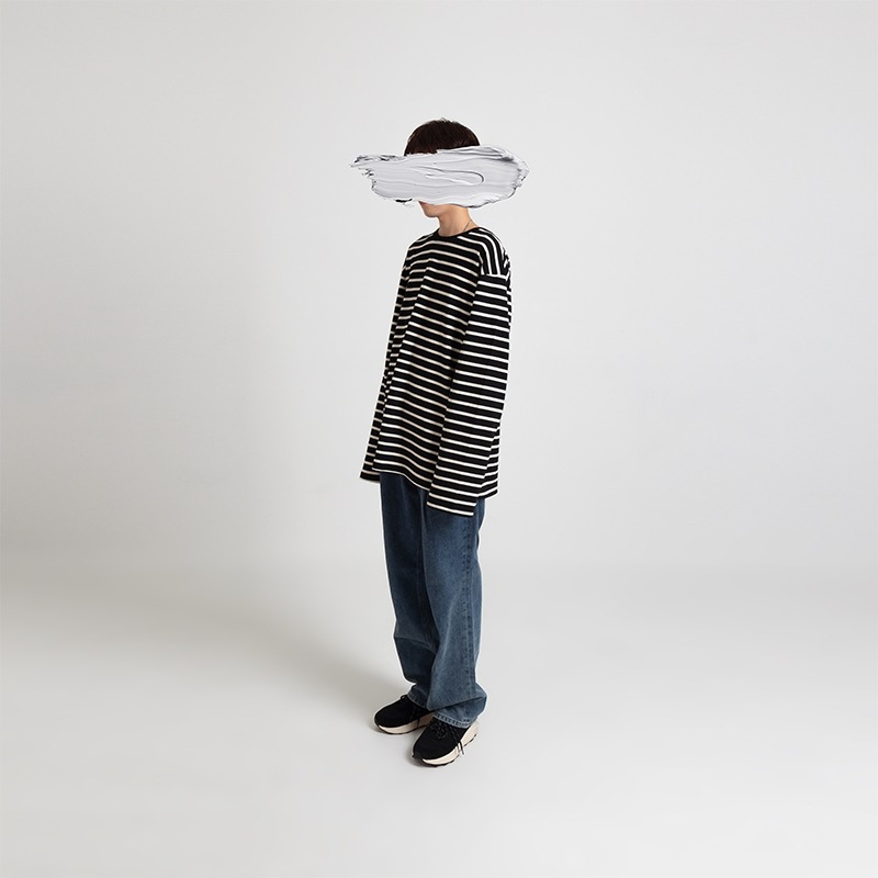 21FW-100-SLV02-ストライプパターンプリーツマンツーマンTシャツ-DSP 5,916円