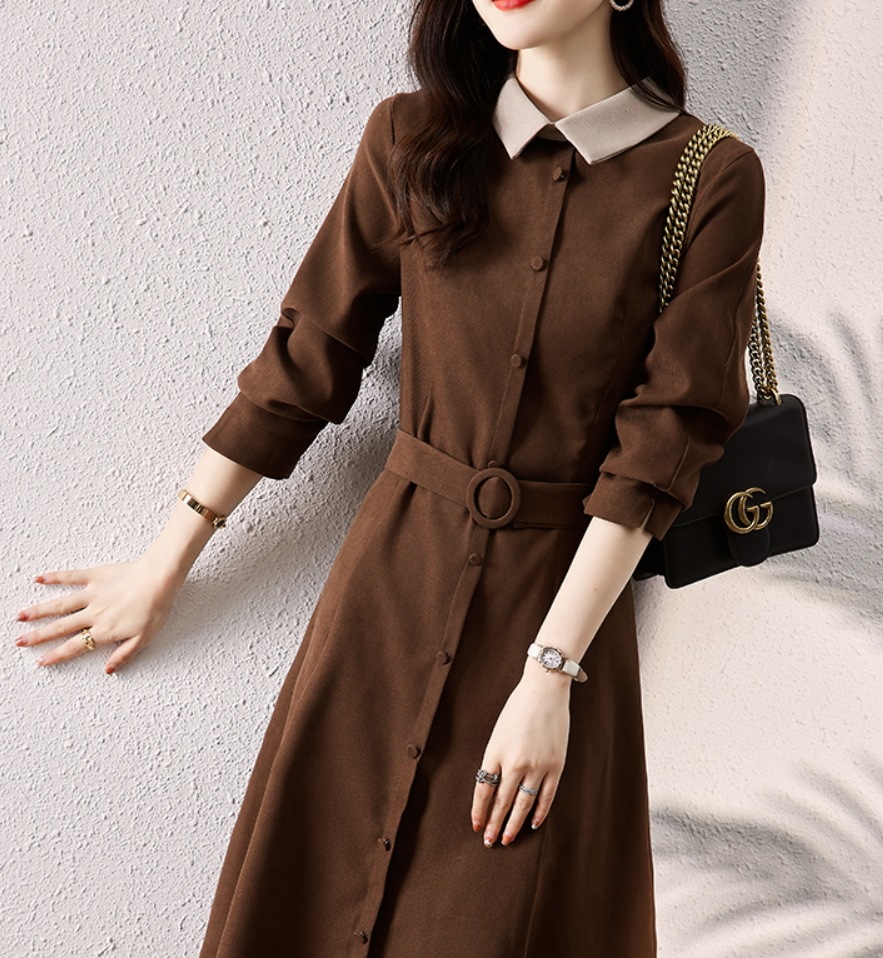 ワンピース デート モテアイテム シャツワンピース ミモレ丈 長袖 フレア ウエストマーク 可愛い きれいめ 上品 おしゃれ かっこいい 可愛い ラブリー キュート ガーリー クール モード系