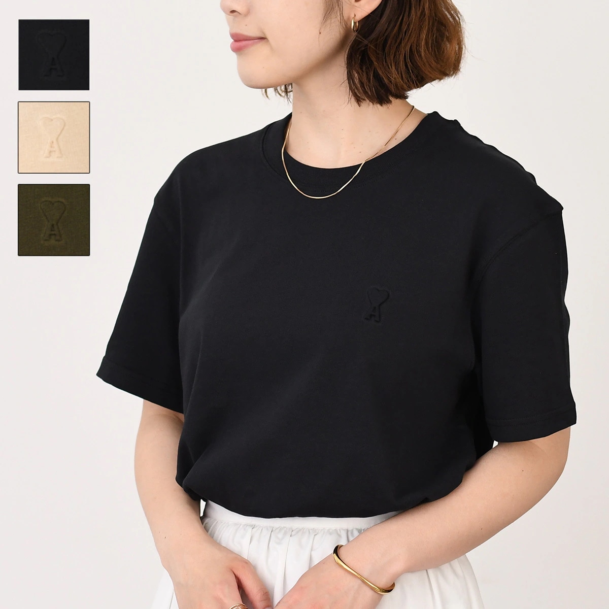 AMI PARIS アミ パリス トップス Tシャツ Ami de Coeur ヘビージャージー クラシックフィット UTS027 726 レディース ユニセックス ブラッ