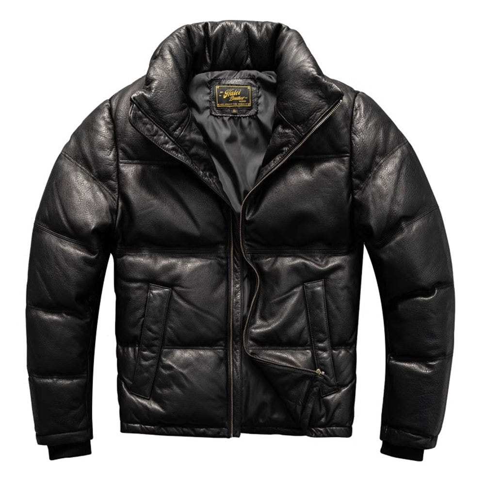 シープスキン本革ジャケットメンズシュリンク本革厚くダウン暖かいカジュアル多用途レザージャケット冬ジャケット
