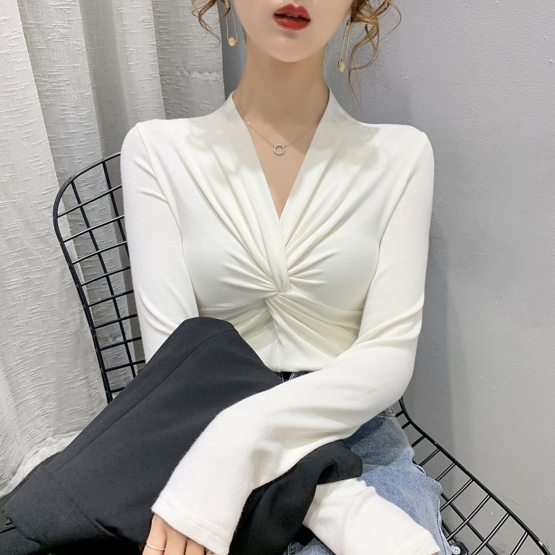 トップス カットソー ニットソー 袖あり 長袖 Vネック ニット 薄手 かわいい 大人可愛い きれいめ 大人 上品 おしゃれ お洒落 大人女子 こなれ感 セクシー 秋 冬 10代 20代 30代