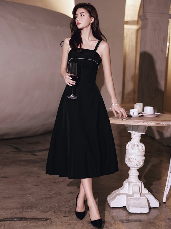 今だけ！カラードレス ファスナー パーティードレス フォーマルドレス ミモレ丈ドレス ノースリーブ 結婚式 二次会 発表会 演奏会 ブラック 黒 ファッション おしゃれ ゲストドレス ウェディングドレ