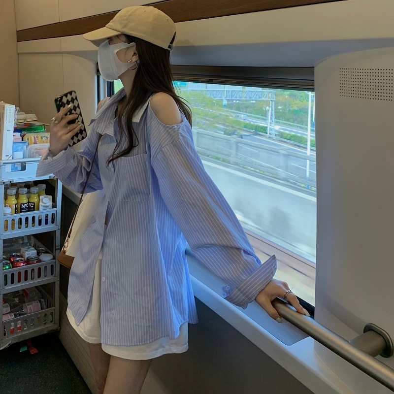 トップス シャツ ブラウス ロング ロング丈 袖あり 長袖 Vネック 襟付き アシンメトリー 透け感 かわいい 大人可愛い カジュアル おしゃれ お洒落 かっこいい 大人女子 こなれ感 キュート