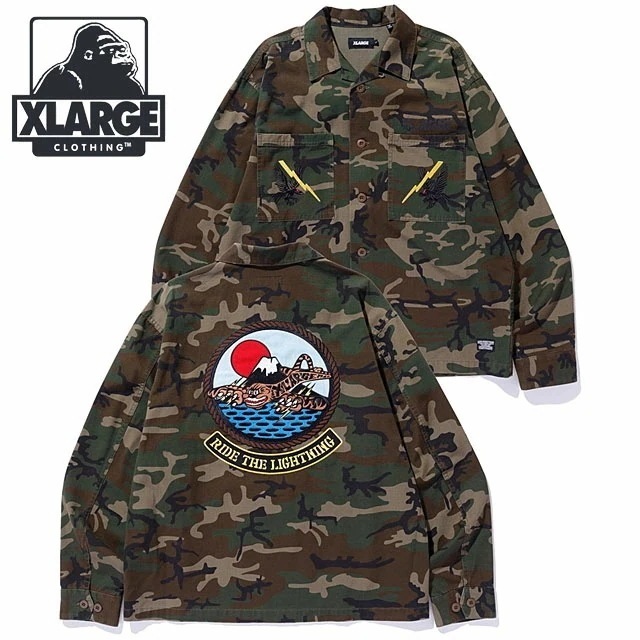 リップストップ ミリタリー シャツ [101251014001] メンズ トップス 長袖 カモフラージュ柄 オープンカラー CAMO 正規取扱店