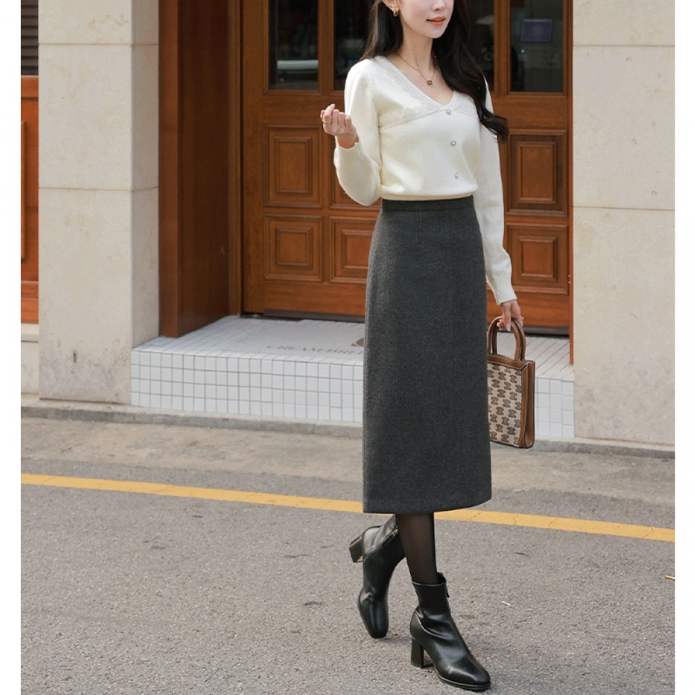 クリック&ファニー [ウール] リンディンスリットミディスカート [SMLサイズ]