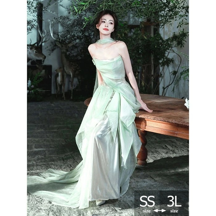 パーテイードレス ロング丈ドレス 肩出し セクシー レディース 着痩せ 発表会 演奏会 二次会 大きいサイズ エレガント 20代 30代 40代 大人 可愛い 結婚式 披露宴 フォーマルドレス グリー