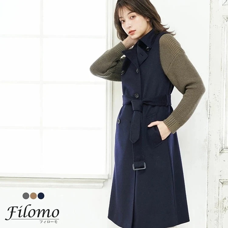 [Filomo]カシミヤ混ロングベストコート