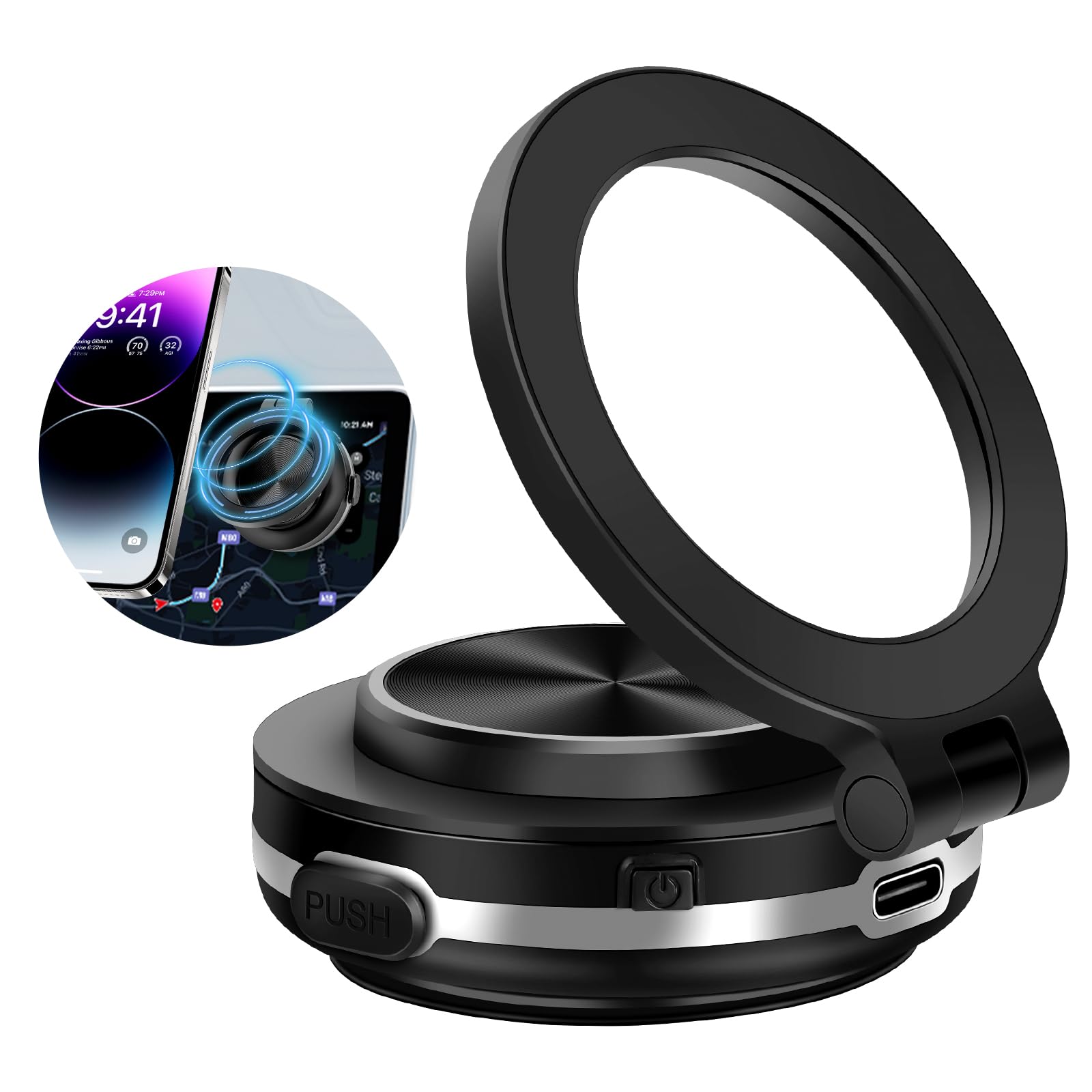 GOWTHHRT スマホホルダー 車 スマホスタンド 車載ホルダー マグネット magsafe 新型折りたたみ式 カー用品 真空吸着式 360度回転 磁気吸盤 ダブルユース 超強磁力 安定性 落ちない