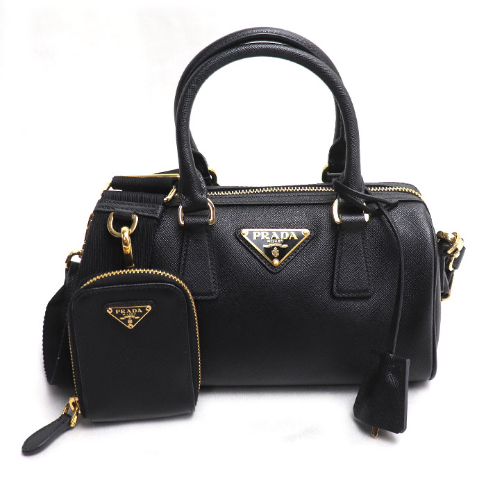 PRADA プラダ サフィアーノ ラクス 2Wayショルダーバッグ ブラック 1BB846 IC レディース 中古