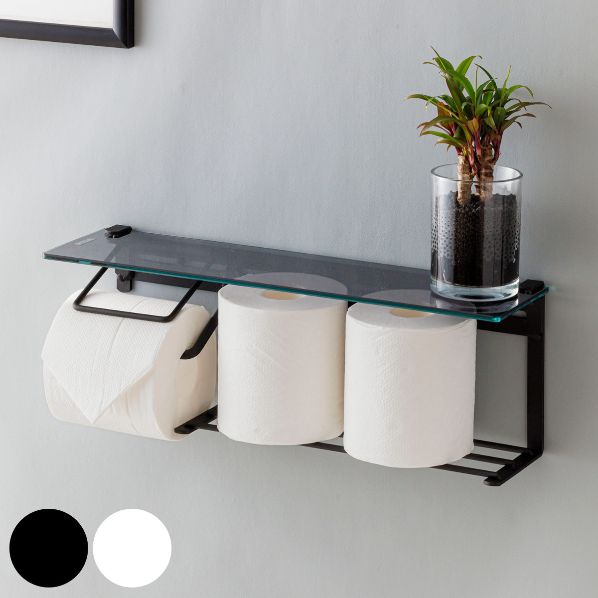トイレットペーパーホルダー 強化ガラス天板 ペーパーホルダー スチール DIY トイレホルダー 棚 ガラス トイレ 紙巻き器 ホルダー マット おしゃれ