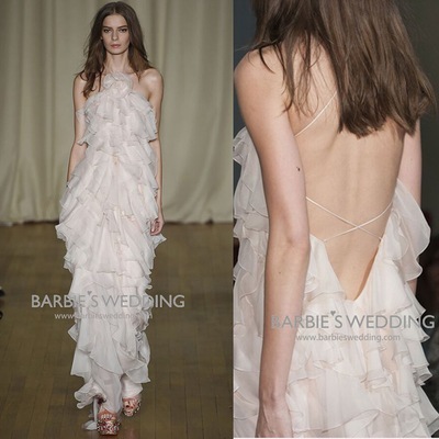 パーティードレス オフホワイト ふんわりシフォン マーメイドライン 背中空き 可愛い 2次会 ロングドレス(M-0022)