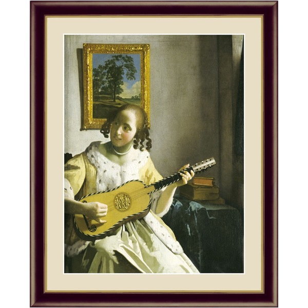 【2022福袋】 フェルメールの代表作謎多き画家 鮮やかな青色 ヨハネスフェルメール（Johannes Vermeer）F4号 ギターを弾く女 絵画