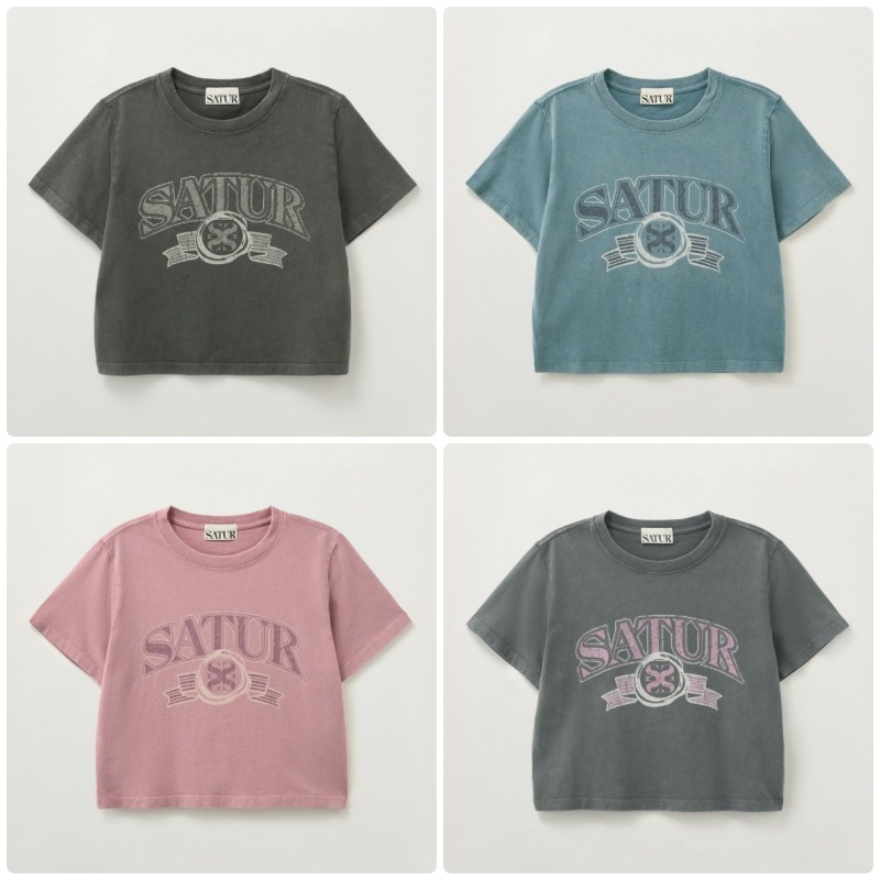 【SATUR】 (W) ARCH LOGO PIGMENT WASHED T-SHIRT : 4COLORS