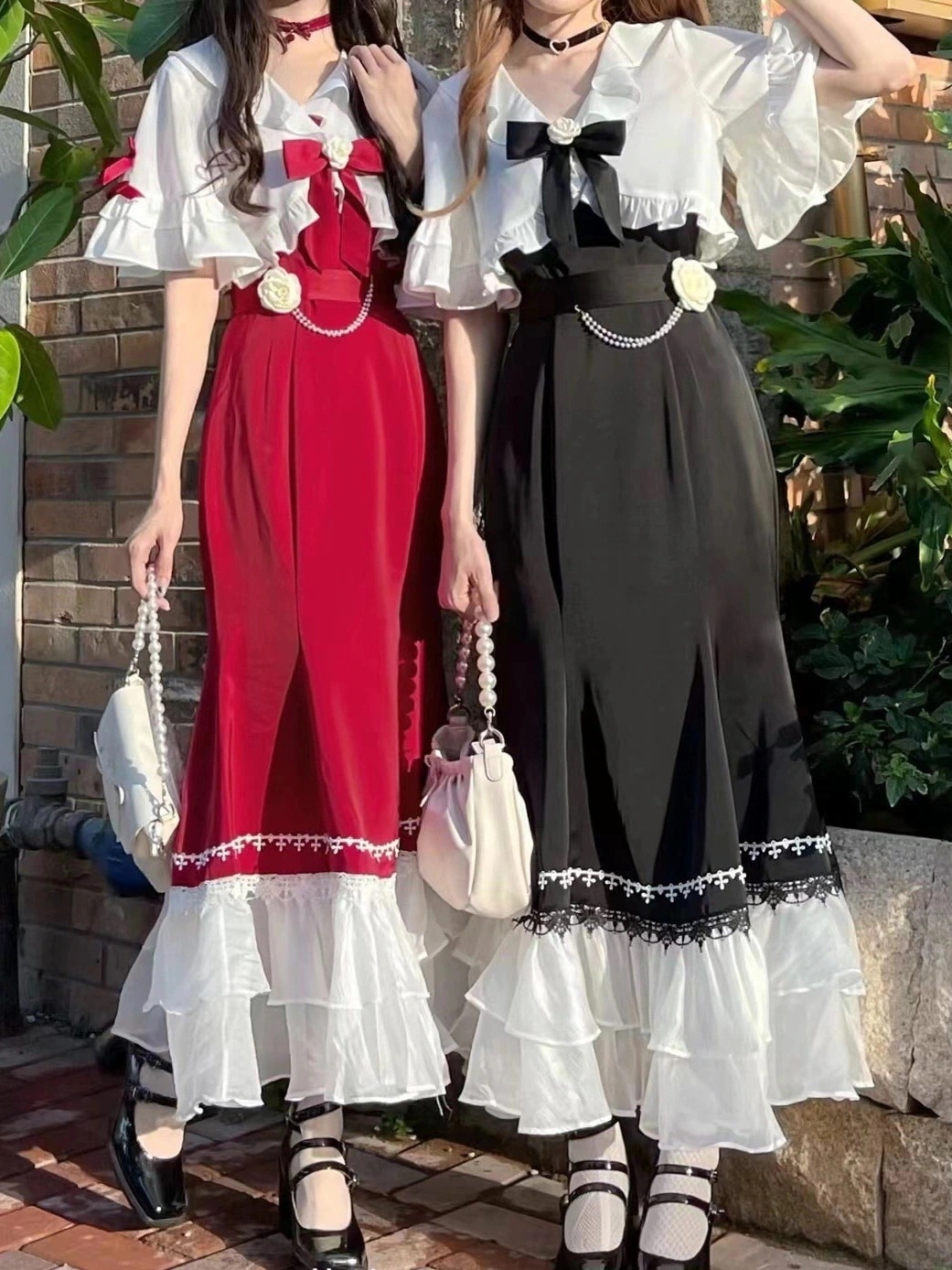 ロリータ コスプレ 2024新作 夏 ロリータ 着痩せ ワンピース 2点セット フィッシュテールスカートサンタコスプレ