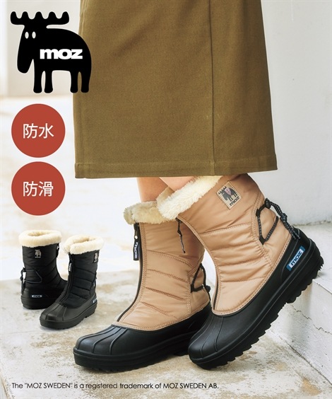 ショートノーマル moz　防水防滑フロントファスナーミドル丈ブーツ ワイズ３E