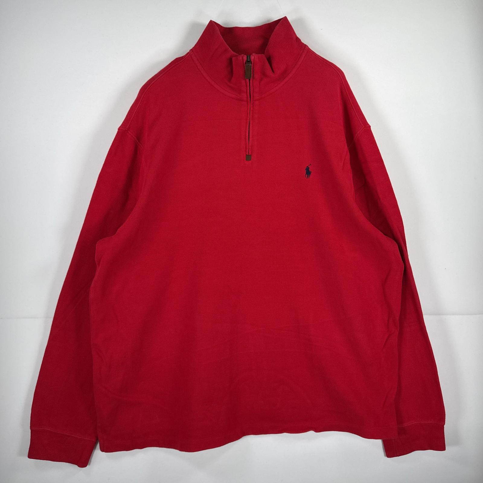 古着 ポロバイラルフローレン Polo by Ralph Lauren 長袖 セーター ハーフジップ トレーナー 大きいサイズ XXL レッド 無地 メンズ