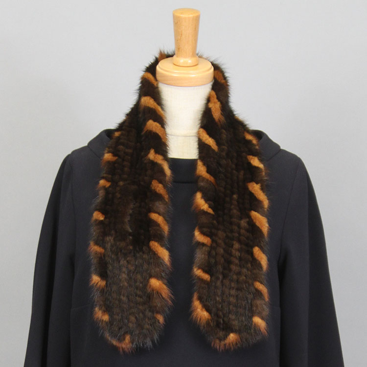 縁取りボーダー ミンク ファー マフラー ブラウン 送料無料 レディース ギフト プレゼント