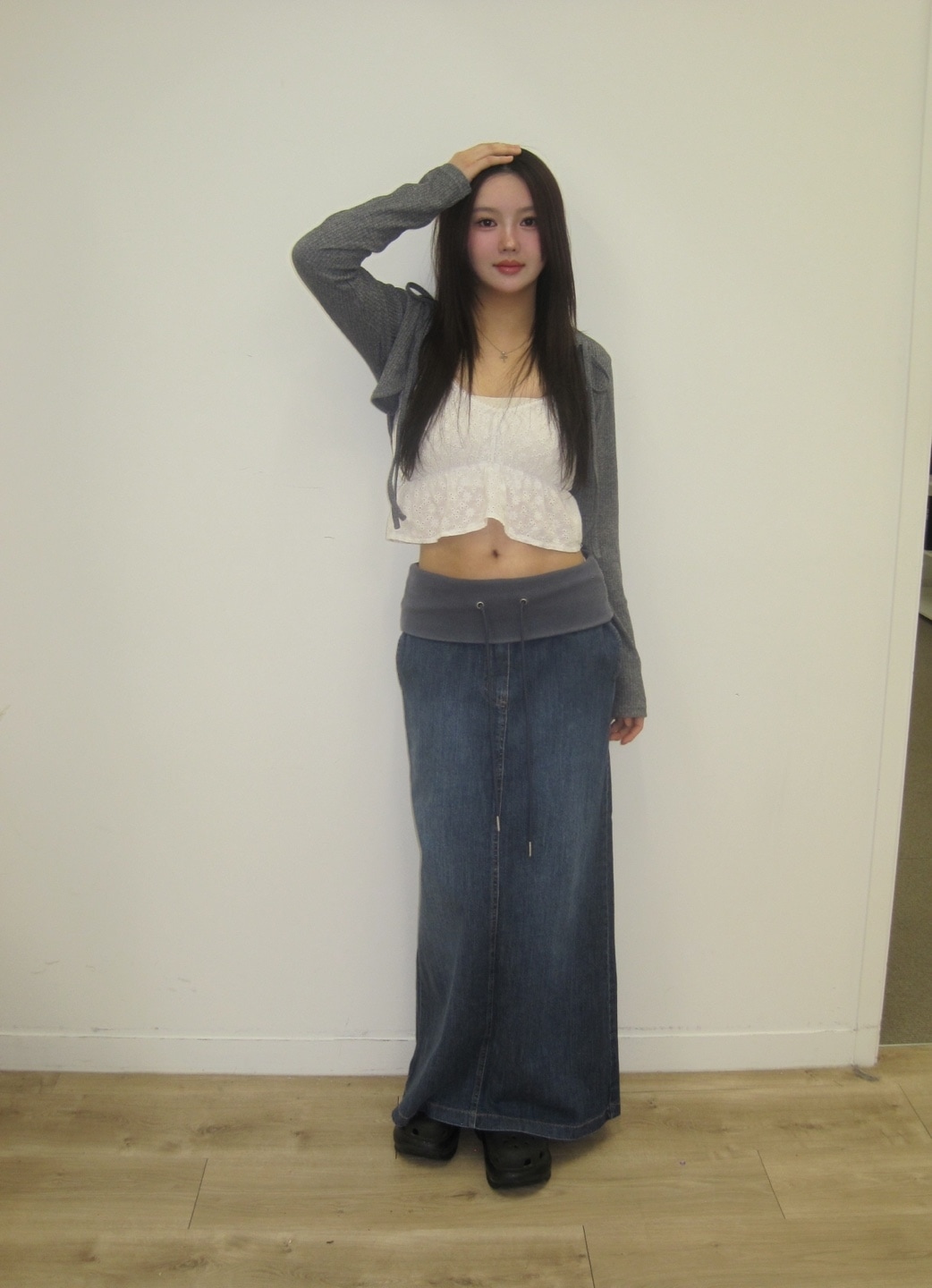 (OOTJOOT) ウエストバンディング トレーニング デニム ロング sk