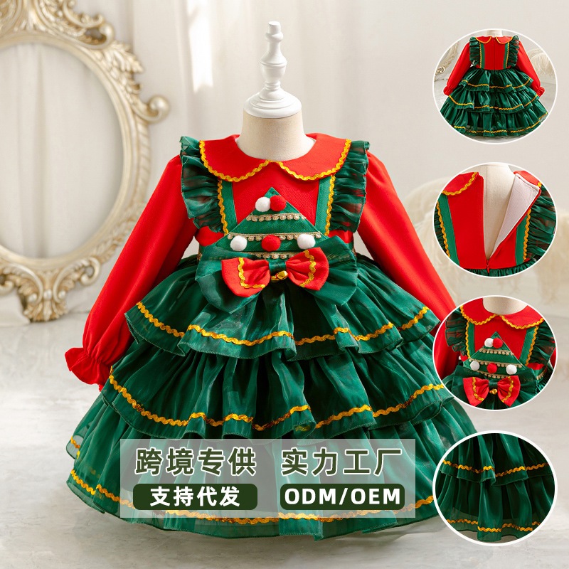 女の子と赤ちゃん向けの秋冬の子供用クリスマス衣装ロリータプリンセススカート