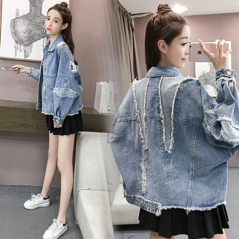 春アウター欧米トレンドデニムジャケット冷淡風切り替え大サイズデニム ジャケット カジュアルゆとり春ジャケット30%制限