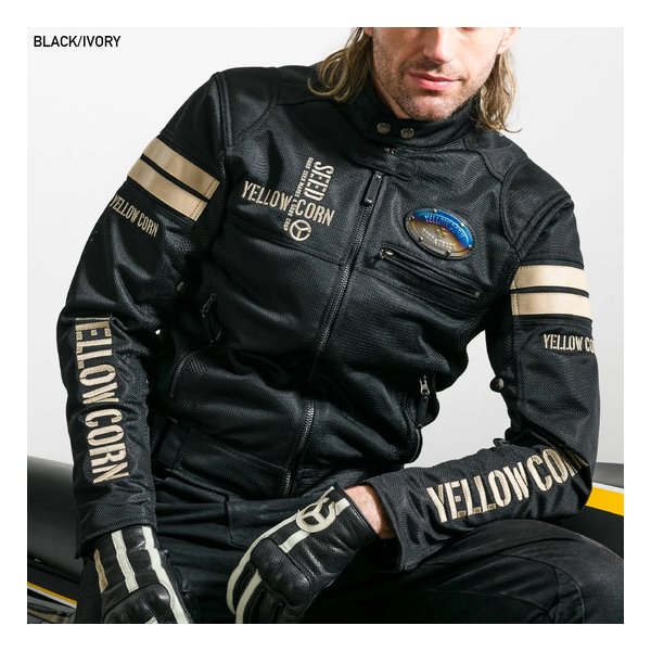 春夏 YELLOW CORN SEED メンズメッシュジャケット ブラック/アイボリー Lサイズ SJ-4103/BLACK/IVORY/L