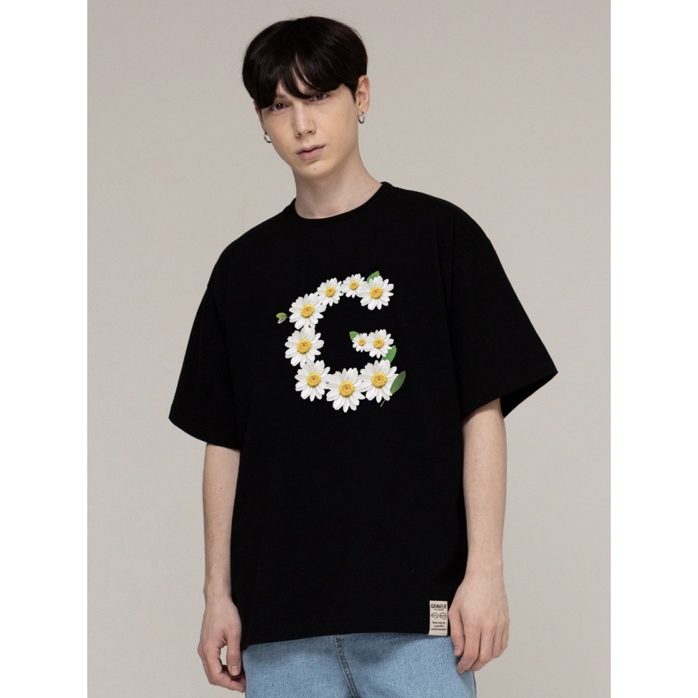 GRAVER ビッグフラワースマイルショートスリーブTシャツ 5color