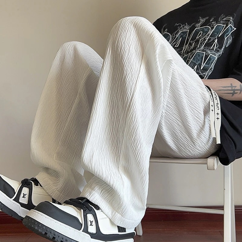 【超お得1つ買うと10個もらえる】メガ割接触冷感ボトムス メンズファッション ストレートアイスシルクパンツ メンズ 夏 大きいサイズ タオルパンツ ゆったり 薄手 涼感パンツ