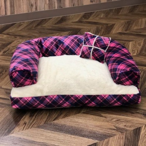Pet Bed（ペットベッド）あご置きクッション付き ピンクxホワイト