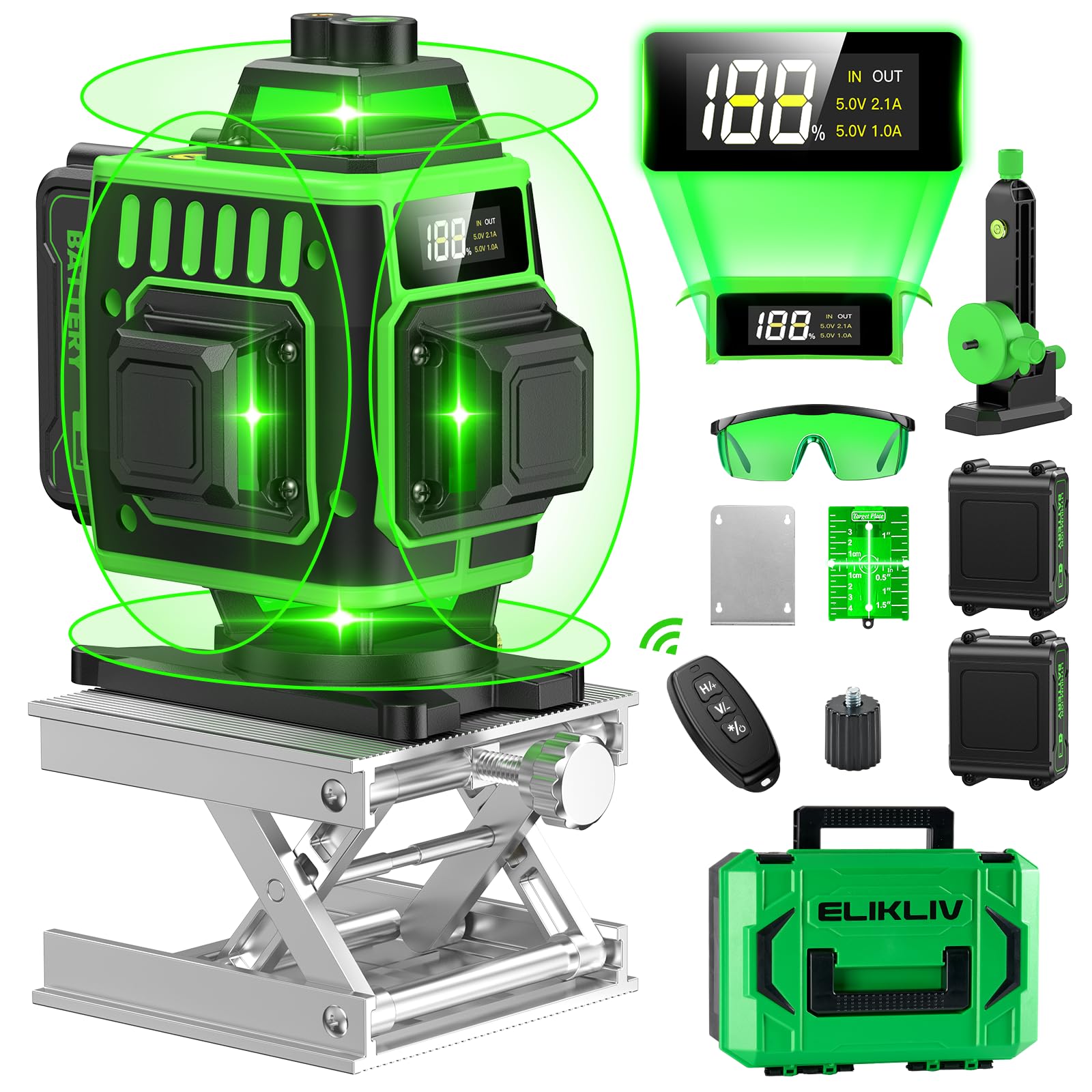 【2025最新改良】Elikliv レーザー墨出し器 グリーンレーザー 水平器 4x36016ライン フルライン 電量LCDディスプレー搭載 レーザーレベル 水準器ツール 緑色 19655 7,560円