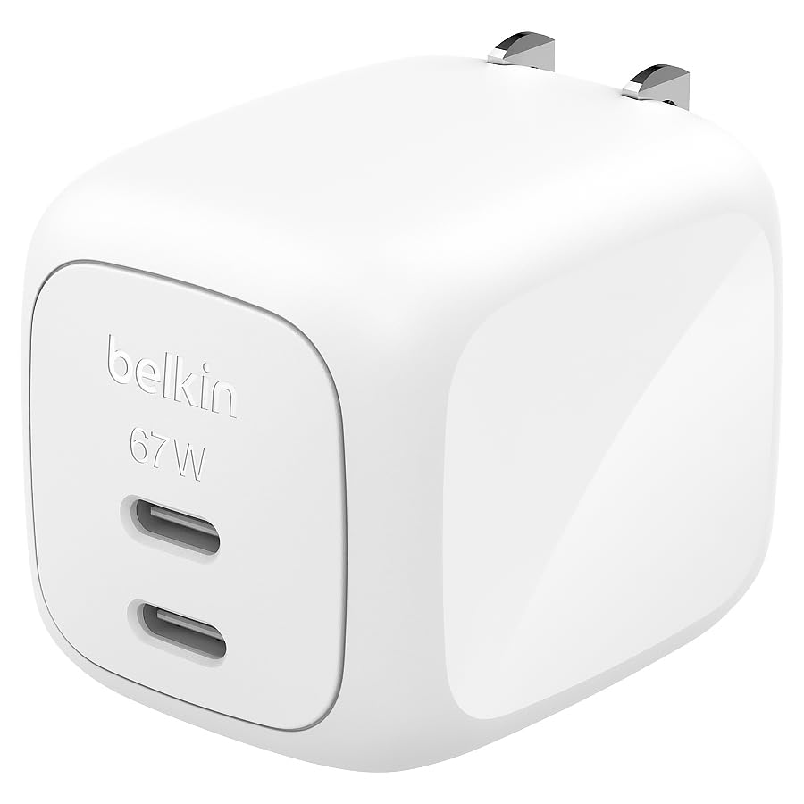 Belkin Cubic Charger 67W 2ポート アダプター ゼロスタンバイモード(待機消費ゼロ) ZSP技術 PPS 急速充電 GaN Type-C タイプc USB-C 折りたたみプラグ