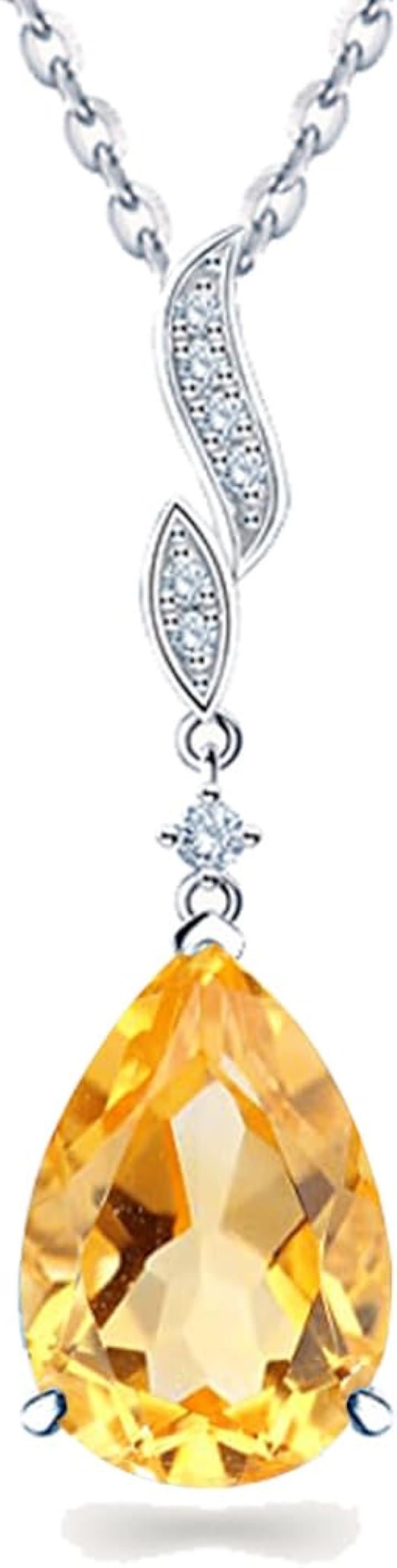 11月 誕生石 合成シトリン 黄水晶 レディース927 シルバー ネックレス ペンダント ティアドロップ 雫 涙型 ニッケルフリー( 11月 誕生石 合成シトリン(黄水晶))