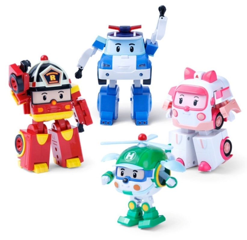 [ロボカーポリー] トランスフォーマー アクションフィギュア救助隊4種（ポリー / エンバー / ロイ / ヘリー）4インチ 4パックセット / 韓国正規品 / 子供用おもちゃギフト