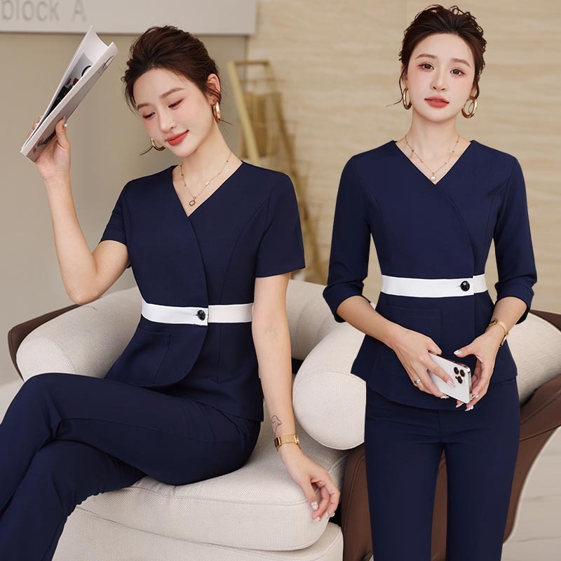 美容室中国灸医師作業服夏保健センターホテル受付気質スリムオーバーオール