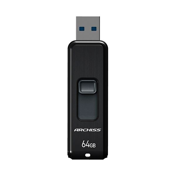 （まとめ） アーキスUSB3.2（Gen1） スライド式フラッシュメモリ 64GB ブラック AS-064GU3-PSB 1個 [x3セット]