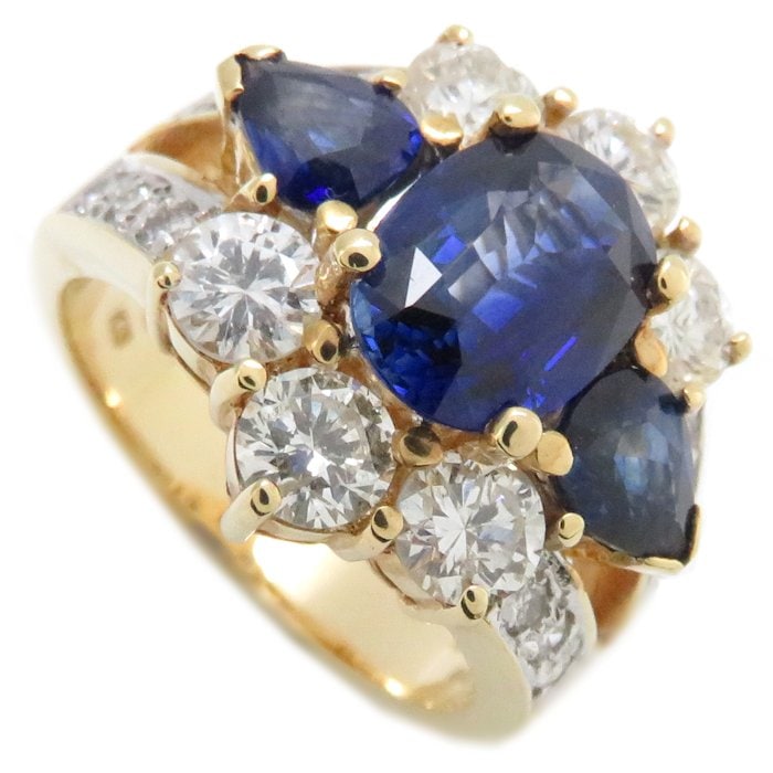 リング 指輪 サファイヤ2.00ct/0.550ct/0.479ct ダイヤモンド1.62ct 13号 K18YG イエローゴールド / 63950【中古】