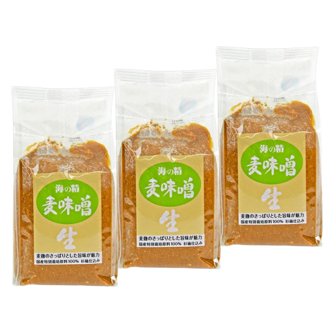 海の精 麦味噌 1kg 3個 味噌 みそ 調味料 保存料 無添加 不使用 国産特別栽培原料100％使用 生味噌 和食 味噌汁用 国産むぎ味噌 和食 日本食 業務用 大容量