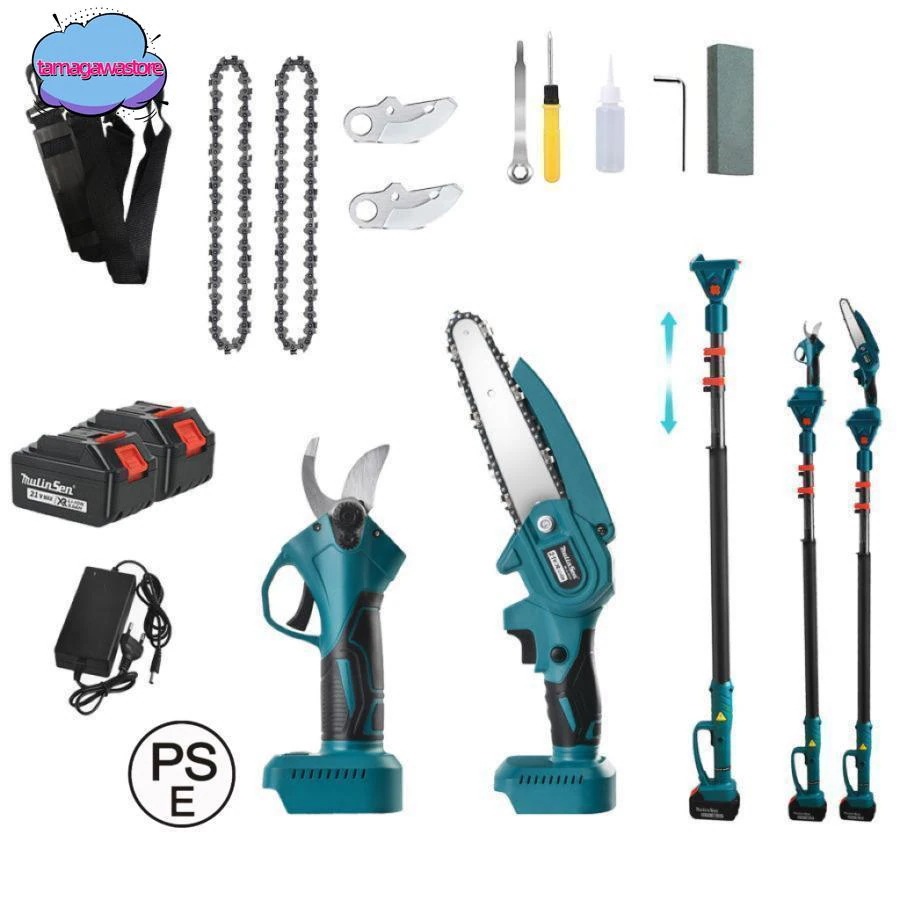 Hot!!!チェーンソー 充電式 電動剪定バサミ 高枝切り電動チェーンソー 6インチ 剪定バサミ 電動 3 in 1 の組み合わせ ブラシレスモーター 角度調節可能