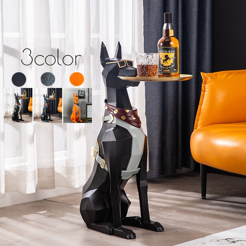 ドーベルマン サイドテーブル ベッドサイドテーブル トレー オブジェ 小物置き 犬 大型 アニマル 動物 韓国インテリア インテリア雑貨 プレゼント テーブル取り外し可能 かわいい ポップ