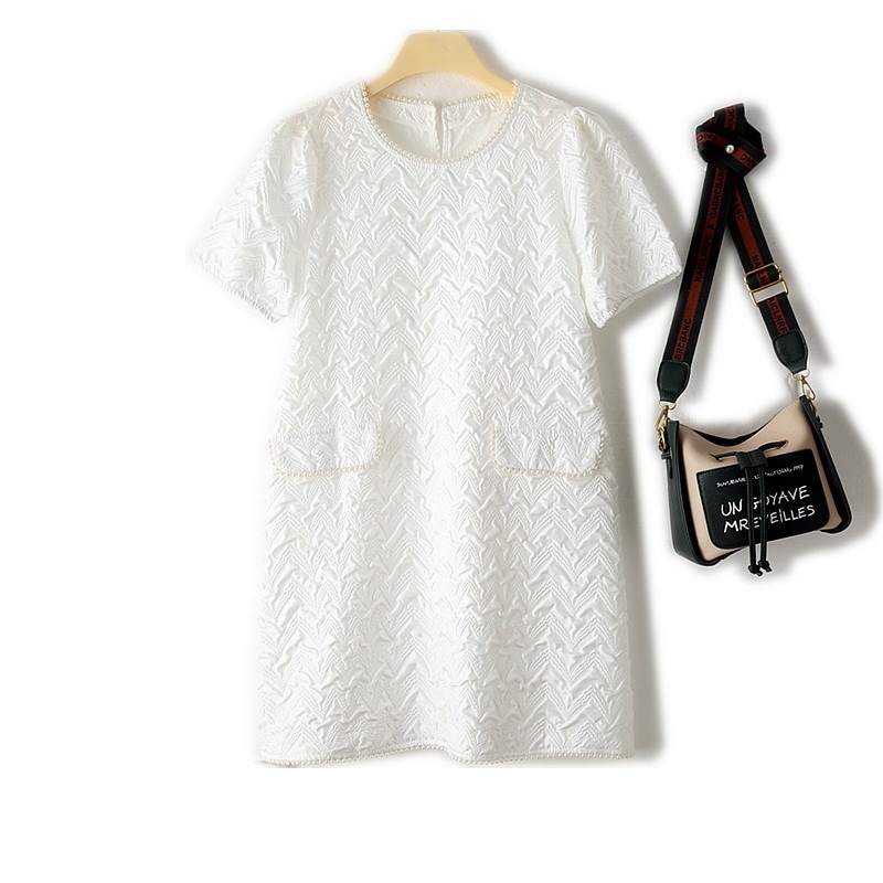 大人可愛い ワンピース 上品 可愛い パール 清楚 女子会 チュニック 無地 リラックス モノトーン 丸首 きれいめ 気品 ベーシック イベント ホワイト ブラック ファッション エレガント シック