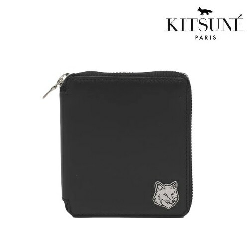 メゾンキツネ Maison kitsune 財布フォックスヘッド スクエア ジップ ウォレット FOX HEAD SQUARE ZIPPED WALLET レザー 2つ折り MM05346LC00
