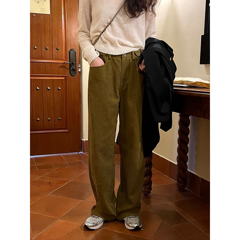 レトロハイウエストワイドパンツ韓国風着痩せコーデュロイパンツa2572