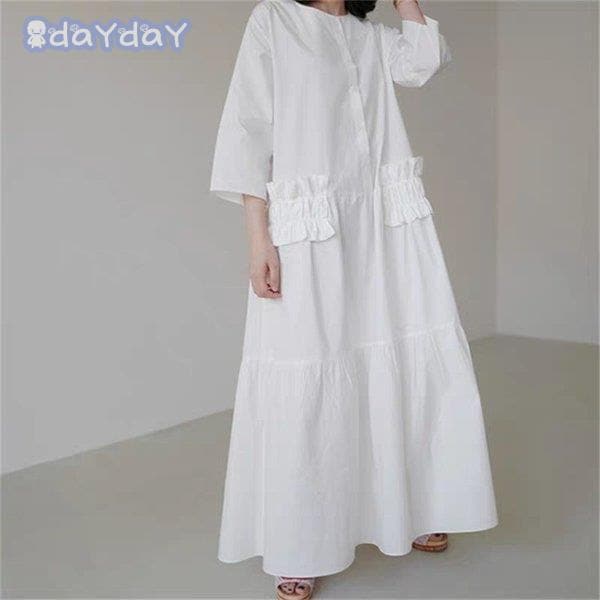 高品質な商品 3枚購入で200円OFF シャツワンピース ワンピース ロングワンピース レディース ロング丈 長袖 着痩せ 体型カバー 夏 秋 ホワイト ゆったり 着痩せ 体型カバー シンプル 30