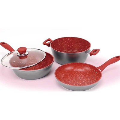 他サイト： テレビショッピング研究所　IH対応フレーバーストーン グランド4点セット　T66820 レッド　T668204ﾃﾝｾｯﾄの商品画像