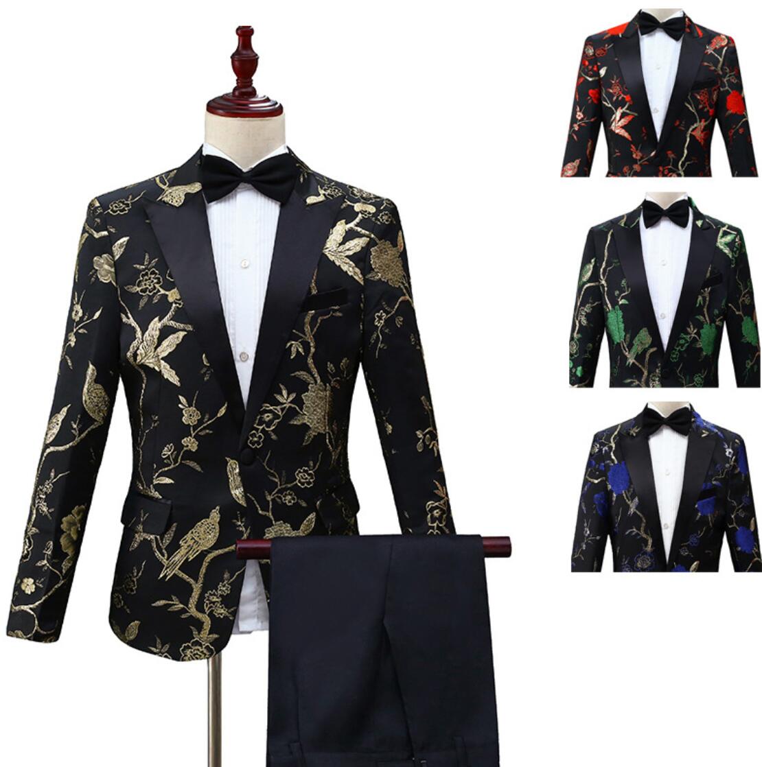 メンズフォマール花柄スーツジャケット メンズステージ演出服 タキシード テーラードジャケット スパンコール刺繍ジャケット 忘年会 舞台劇 個性的 コント ホスト ステージ衣装 舞台衣装 結婚式 舞台ス