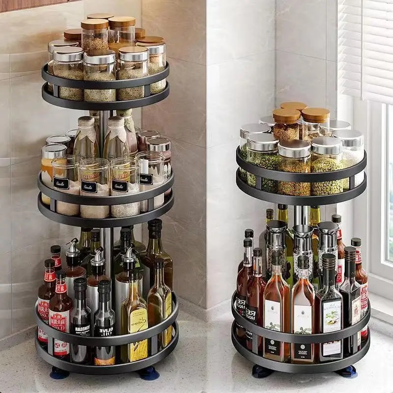 回転式キッチンストレージラック360度回転スパイスオーガナイザーターンテーブルクリーニングアクセサリー