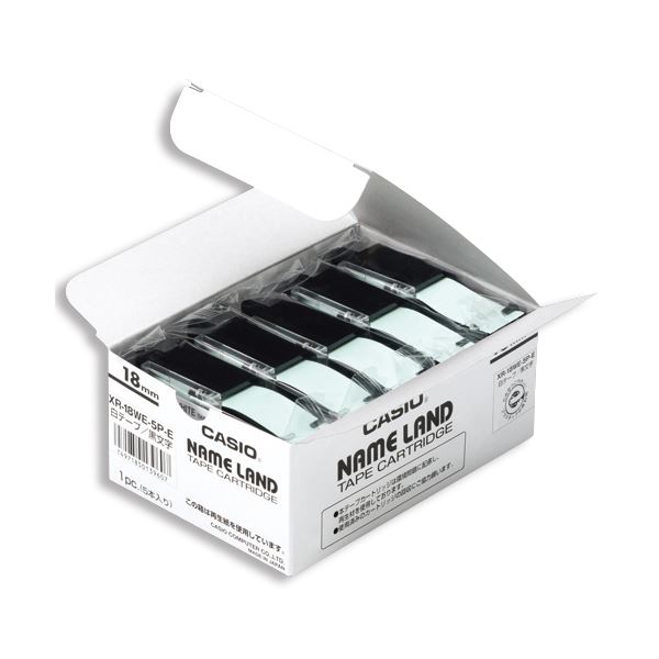 (まとめ）カシオ CASIO ネームランド NAME LAND スタンダードテープ 18mm×8m 白/黒文字 XR-18WE-5P-E 1パック(5個)(×3セット) 15,524円