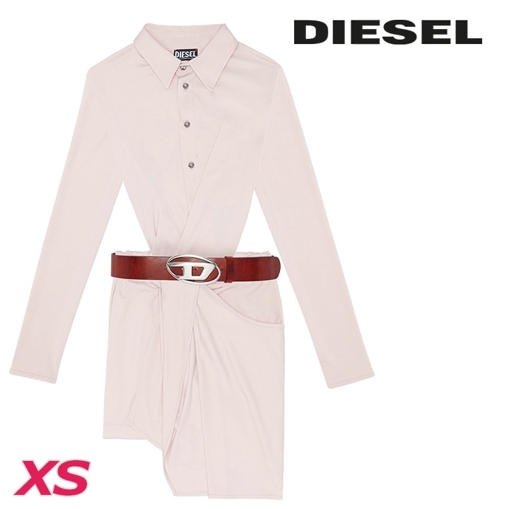 ドレスシャツミニワンピース レディース D-ELM レザーベルト付き スリムフィット die-l-t-f4-6j8