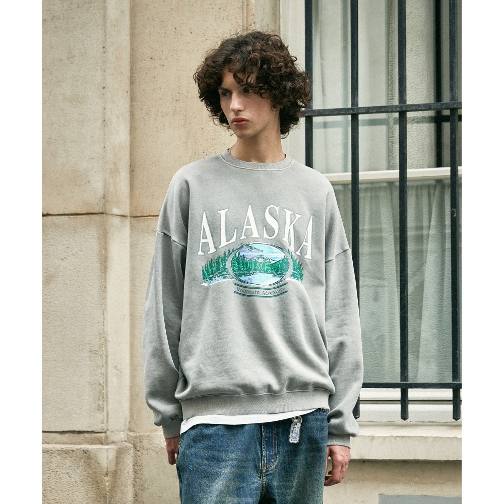 FLUKEアレスカピグメントマンツーマンTシャツグレーFMT753