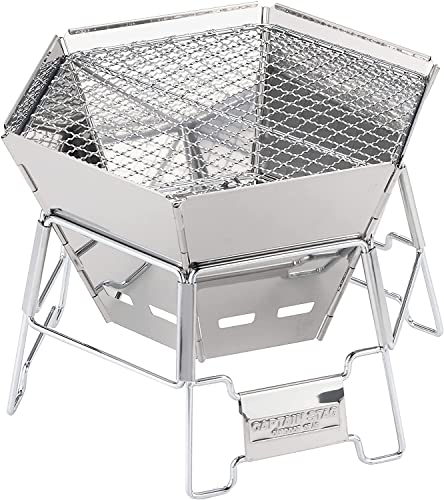 【Amazon.co.jp 限定】 キャプテンスタッグ(CAPTAIN STAG) 焚火台 バーベキューコンロ グリル 1台2役 ヘキサステンレス ファイアグリル Mサイズ ステンレス製 収納バッグ付