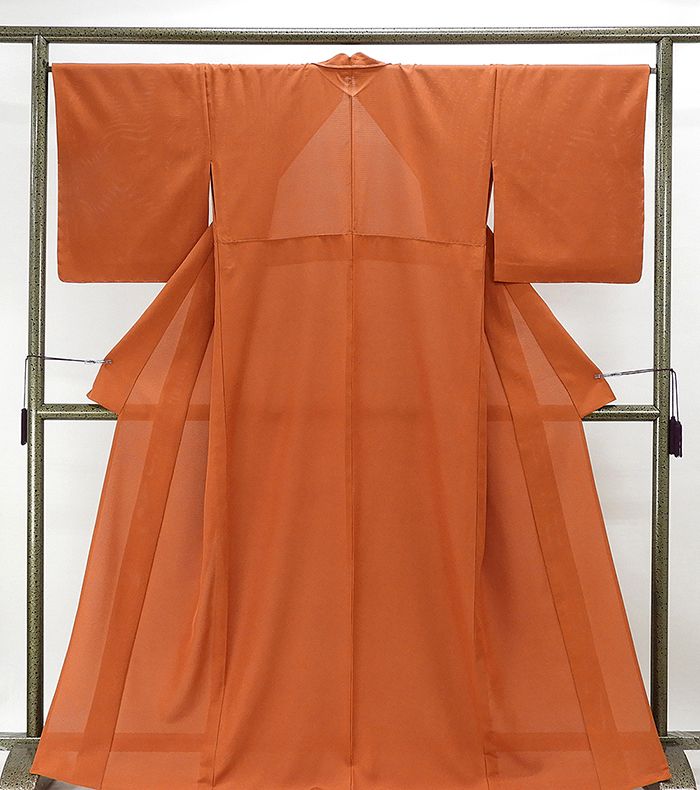 夏物 色無地 新品仕立済 正絹 夏物 柿茶色 身丈164.5cm 裄丈67.5cm 絽色無地 小難あ